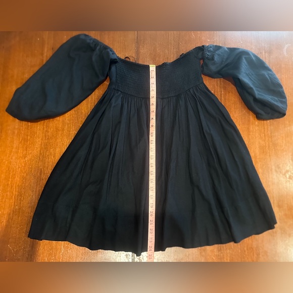 Urban Outfitters Caterina Linen Off-The-Shoulder Mini Dress Boho Babydoll Black - Picture 11 of 15